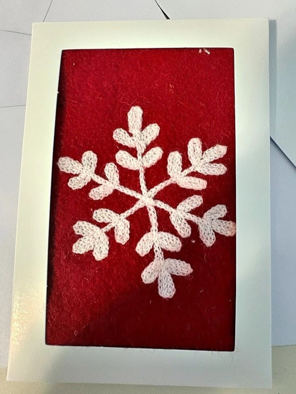 Three Handmade Embroidered Holiday Cards / Made with Vintage and rescued fabrics - Picture 4 of 6
